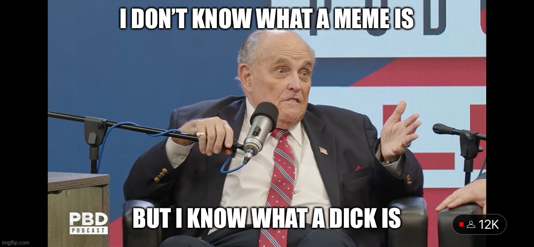 Rudy Giuliani doesn’t know what a meme is | I DON’T KNOW WHAT A MEME IS; BUT I KNOW WHAT A DICK IS | image tagged in giuliani,giulianimeme | made w/ Imgflip meme maker