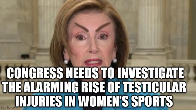 Women in sports | CONGRESS NEEDS TO INVESTIGATE THE ALARMING RISE OF TESTICULAR 
INJURIES IN WOMEN’S SPORTS | image tagged in one eyebrow to rule,memes,funny,funny memes | made w/ Imgflip meme maker