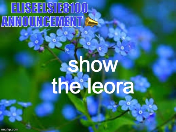 EliseElsie8100 Announcement | show the leora | image tagged in eliseelsie8100 announcement | made w/ Imgflip meme maker