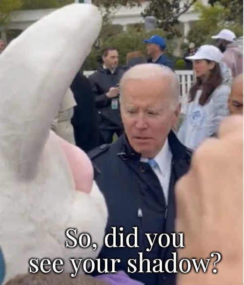 Biden meets EB | So, did you see your shadow? | image tagged in easter bunny,joe biden | made w/ Imgflip meme maker