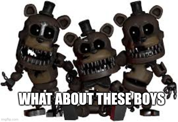 Plush nightmare freddy | WHAT ABOUT THESE BOYS | image tagged in plush nightmare freddy | made w/ Imgflip meme maker