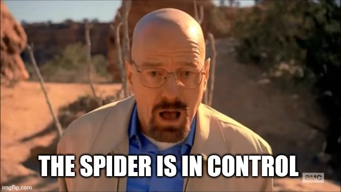 breaking bad waltuh | THE SPIDER IS IN CONTROL | image tagged in breaking bad waltuh | made w/ Imgflip meme maker