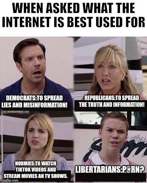Fun Political Meme | * | image tagged in republicans,democrats,libertarians,normies,internet | made w/ Imgflip meme maker