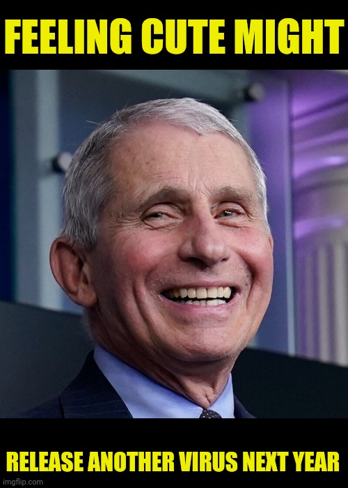 Fauci says next pandemic coming 2024 or Presidential Election Fraud 2 Electric Boogaloo | FEELING CUTE MIGHT; RELEASE ANOTHER VIRUS NEXT YEAR | image tagged in fauci,genocide,nazi,pandemic,election | made w/ Imgflip meme maker