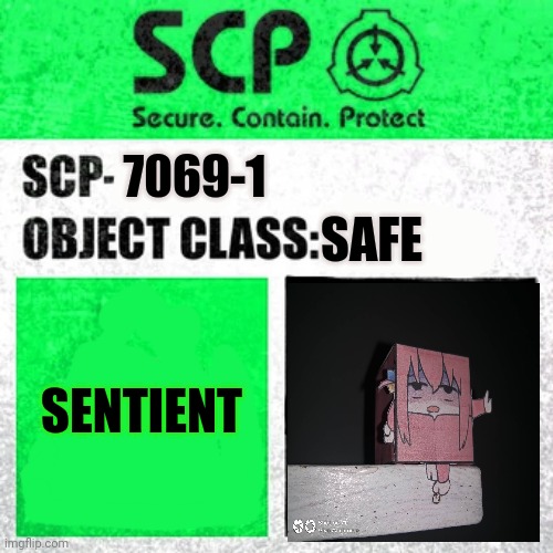 SCP-7069-1 | 7069-1; SAFE; SENTIENT | image tagged in scp label template safe | made w/ Imgflip meme maker