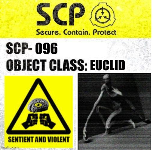 SCP-096"SHY GUY" | 096; EUCLID | image tagged in scp sign generator | made w/ Imgflip meme maker