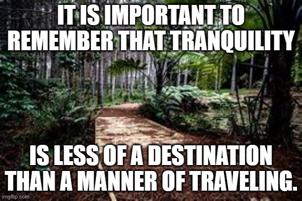 IT IS IMPORTANT TO REMEMBER THAT TRANQUILITY; IS LESS OF A DESTINATION THAN A MANNER OF TRAVELING. | made w/ Imgflip meme maker