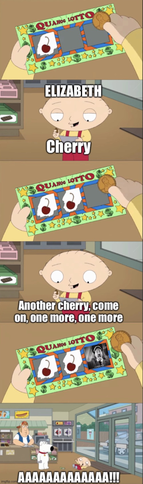 Yes | ELIZABETH | image tagged in stewie scratch card | made w/ Imgflip meme maker
