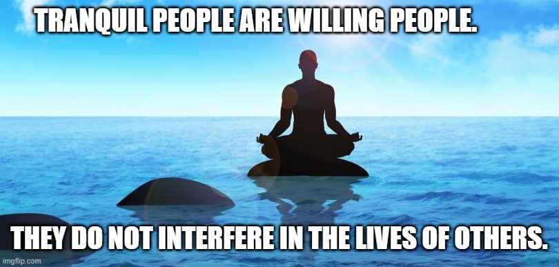 TRANQUIL PEOPLE ARE WILLING PEOPLE. THEY DO NOT INTERFERE IN THE LIVES OF OTHERS. | made w/ Imgflip meme maker