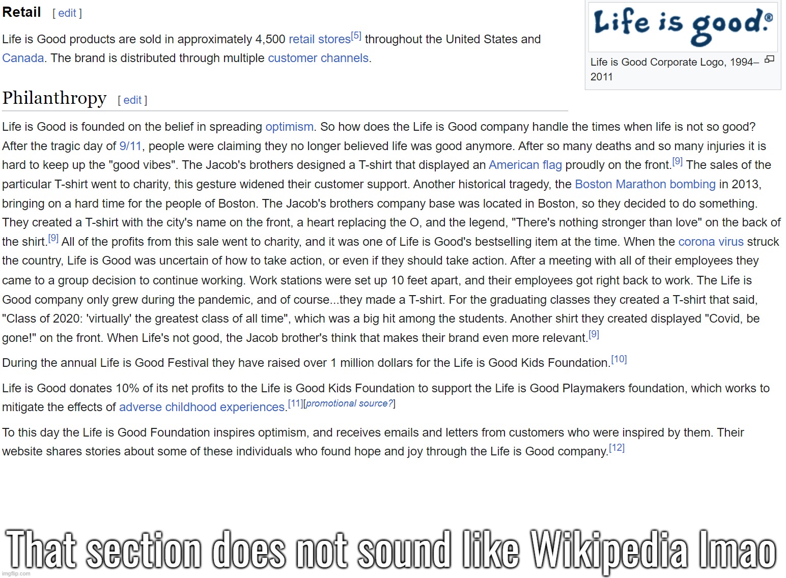 That section does not sound like Wikipedia lmao | made w/ Imgflip meme maker