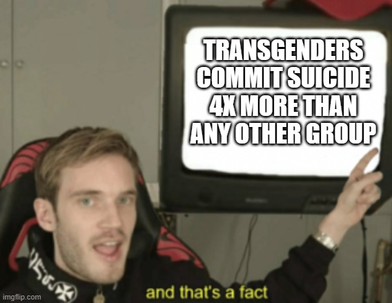 and that's a fact | TRANSGENDERS COMMIT SUICIDE 4X MORE THAN ANY OTHER GROUP | image tagged in and that's a fact | made w/ Imgflip meme maker