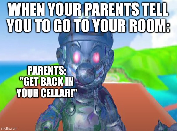 Memes | WHEN YOUR PARENTS TELL YOU TO GO TO YOUR ROOM:; PARENTS: "GET BACK IN YOUR CELLAR!" | image tagged in memes,funny,nintendo,gamecube,gaming | made w/ Imgflip meme maker