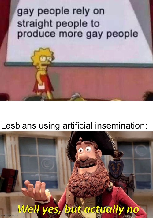 Lesbians using artificial insemination: | image tagged in memes,well yes but actually no | made w/ Imgflip meme maker