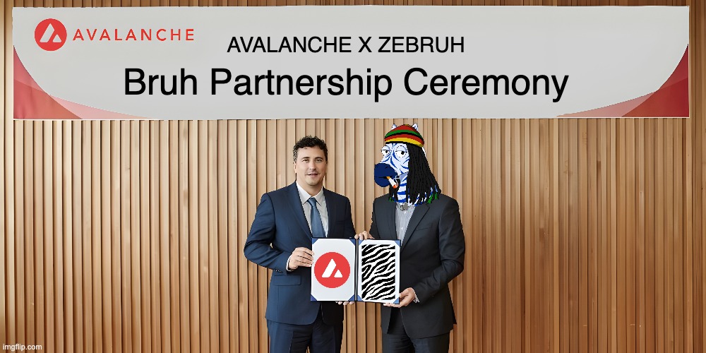 Avalanche Partnership | AVALANCHE X ZEBRUH; Bruh Partnership Ceremony | image tagged in avalanche,funny memes,cryptocurrency,crypto | made w/ Imgflip meme maker