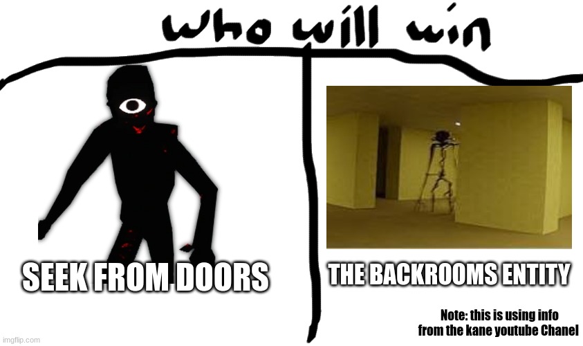 comment your answer | THE BACKROOMS ENTITY; SEEK FROM DOORS; Note: this is using info from the kane youtube Chanel | image tagged in who will win | made w/ Imgflip meme maker