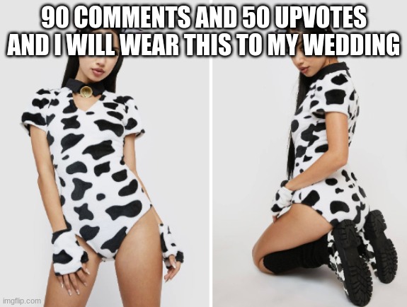 90 COMMENTS AND 50 UPVOTES AND I WILL WEAR THIS TO MY WEDDING | image tagged in cow | made w/ Imgflip meme maker