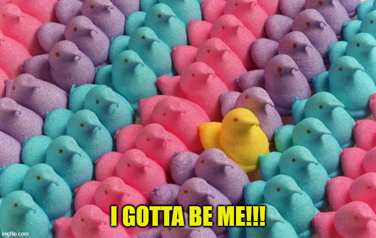 I Gotta Be Me!!! | I GOTTA BE ME!!! | image tagged in peeps,easter,happy easter,easter bunny | made w/ Imgflip meme maker