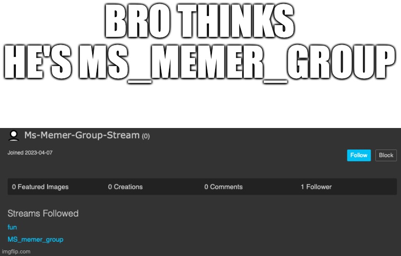 update: the account is following the lgbtq stream | BRO THINKS HE'S MS_MEMER_GROUP | made w/ Imgflip meme maker
