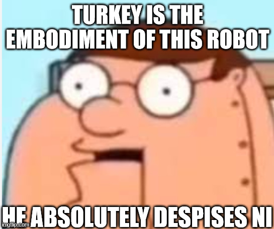 "i hate n-" | TURKEY IS THE EMBODIMENT OF THIS ROBOT; HE ABSOLUTELY DESPISES NI | image tagged in peter griffin robot i hate ni- | made w/ Imgflip meme maker