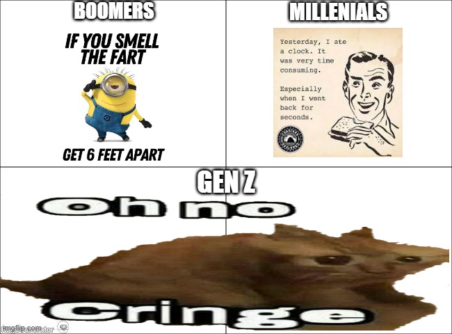 fencepost | BOOMERS; MILLENIALS; GEN Z | image tagged in 4 panel comic | made w/ Imgflip meme maker