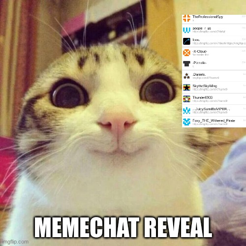 Smiling Cat Meme | MEMECHAT REVEAL | image tagged in memes,smiling cat | made w/ Imgflip meme maker