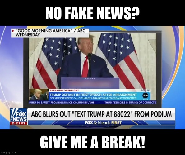 Fake News. Again! | NO FAKE NEWS? GIVE ME A BREAK! | image tagged in president trump,donald trump,fake news,msm lies,fakenews,fox news alert | made w/ Imgflip meme maker