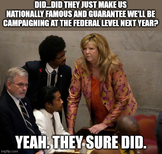 DID...DID THEY JUST MAKE US NATIONALLY FAMOUS AND GUARANTEE WE'LL BE CAMPAIGNING AT THE FEDERAL LEVEL NEXT YEAR? YEAH. THEY SURE DID. | made w/ Imgflip meme maker