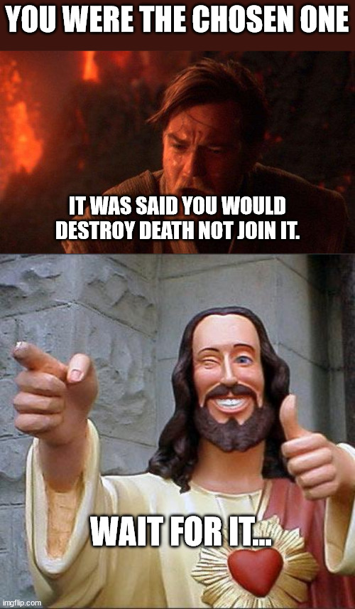 Death Destroyer Chosen One | YOU WERE THE CHOSEN ONE; IT WAS SAID YOU WOULD DESTROY DEATH NOT JOIN IT. WAIT FOR IT... | image tagged in memes,you were the chosen one star wars | made w/ Imgflip meme maker