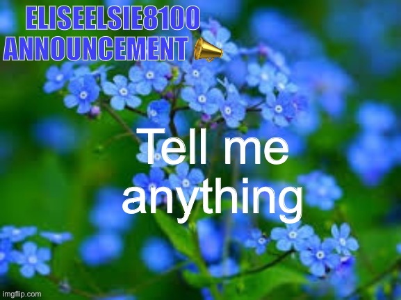 EliseElsie8100 Announcement | Tell me anything | image tagged in eliseelsie8100 announcement | made w/ Imgflip meme maker