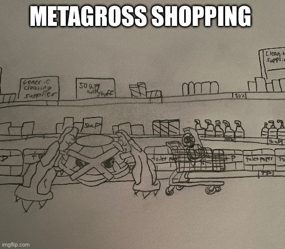 Metagross is cool | METAGROSS SHOPPING | image tagged in pokemon,drawing | made w/ Imgflip meme maker