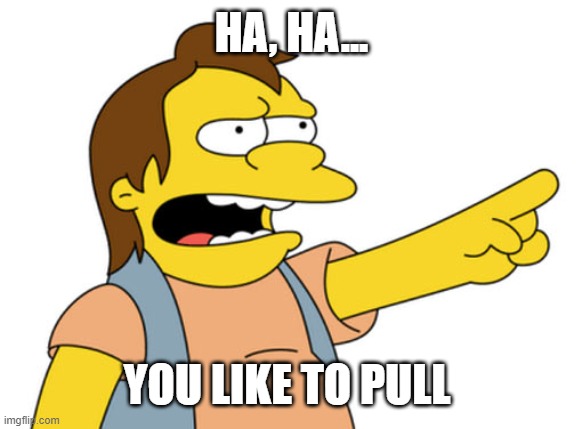 Nelson Muntz haha | HA, HA... YOU LIKE TO PULL | image tagged in nelson muntz haha | made w/ Imgflip meme maker