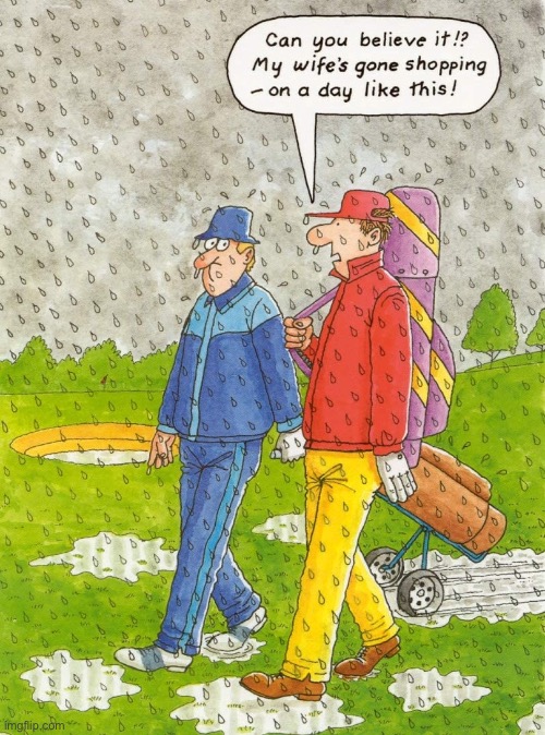 Golfers | image tagged in golf,imagine wife gone shopping,in this weather,comics | made w/ Imgflip meme maker