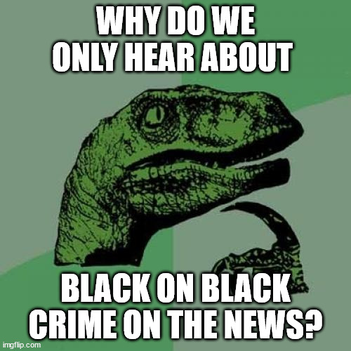 Black on Black crime only | WHY DO WE ONLY HEAR ABOUT; BLACK ON BLACK CRIME ON THE NEWS? | image tagged in memes,philosoraptor | made w/ Imgflip meme maker