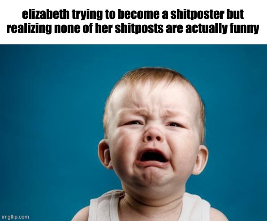 waaaa | elizabeth trying to become a shitposter but realizing none of her shitposts are actually funny | image tagged in baby crying | made w/ Imgflip meme maker