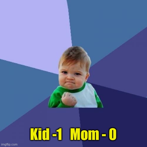 Success Kid Meme | Kid -1   Mom - 0 | image tagged in memes,success kid | made w/ Imgflip meme maker