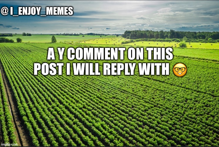 I_enjoy_memes_template | A Y COMMENT ON THIS POST I WILL REPLY WITH 🤓 | image tagged in i_enjoy_memes_template | made w/ Imgflip meme maker