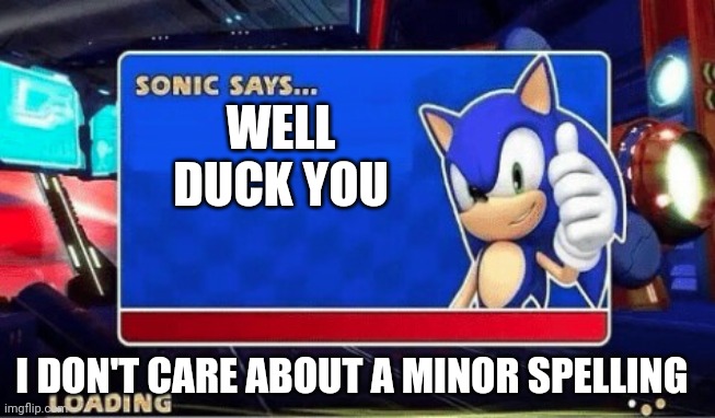 Sonic Says | WELL DUCK YOU I DON'T CARE ABOUT A MINOR SPELLING | image tagged in sonic says | made w/ Imgflip meme maker