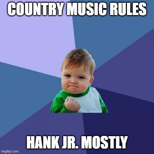 Success Kid | COUNTRY MUSIC RULES; HANK JR. MOSTLY | image tagged in memes,success kid | made w/ Imgflip meme maker