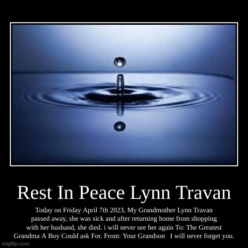 Rest In Peace Lynn Travan | image tagged in demotivationals,sad | made w/ Imgflip demotivational maker