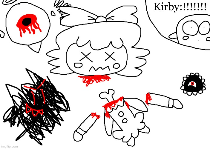 Ribbon dies by the Dark Matter family | image tagged in kirby,gore,blood,funny,cute,parody | made w/ Imgflip meme maker