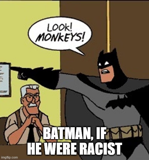 The Dark......Knight | BATMAN, IF HE WERE RACIST | image tagged in batman | made w/ Imgflip meme maker