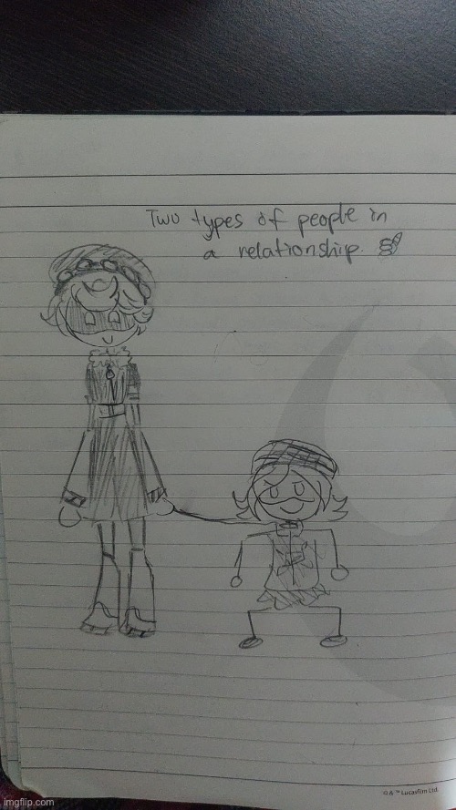 There are 2 two types of people in a relationship / Credit: My friend Rachel | image tagged in murder drones,drawings | made w/ Imgflip meme maker