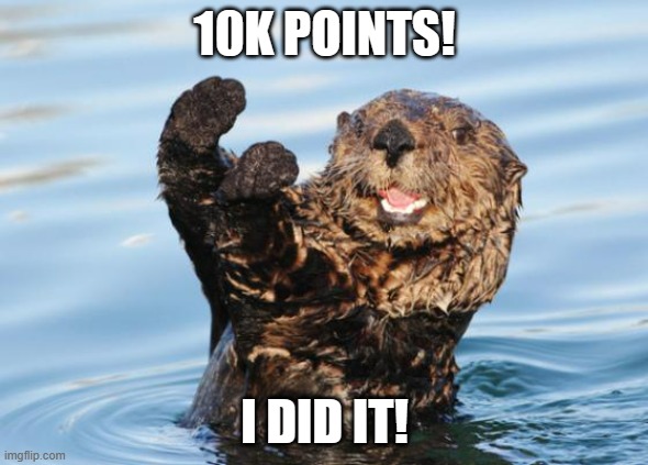 celebrat!!!!!!!!!!!!11!!1!1!!!!!11!!! | 10K POINTS! I DID IT! | image tagged in otter celebration,celebrate,10k,goals,memes,cool | made w/ Imgflip meme maker