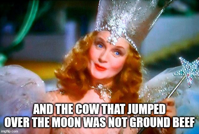 Fairy Tale | AND THE COW THAT JUMPED OVER THE MOON WAS NOT GROUND BEEF | image tagged in fairy tale | made w/ Imgflip meme maker