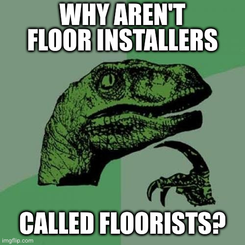 Philosoraptor Meme | WHY AREN'T FLOOR INSTALLERS; CALLED FLOORISTS? | image tagged in memes,philosoraptor | made w/ Imgflip meme maker