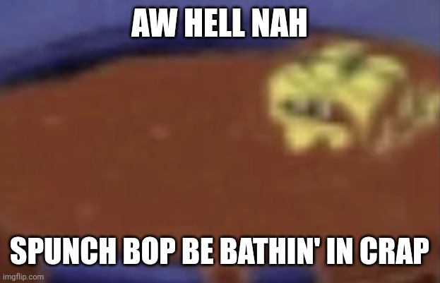 literal shitpost | AW HELL NAH; SPUNCH BOP BE BATHIN' IN CRAP | image tagged in literal shitpost | made w/ Imgflip meme maker