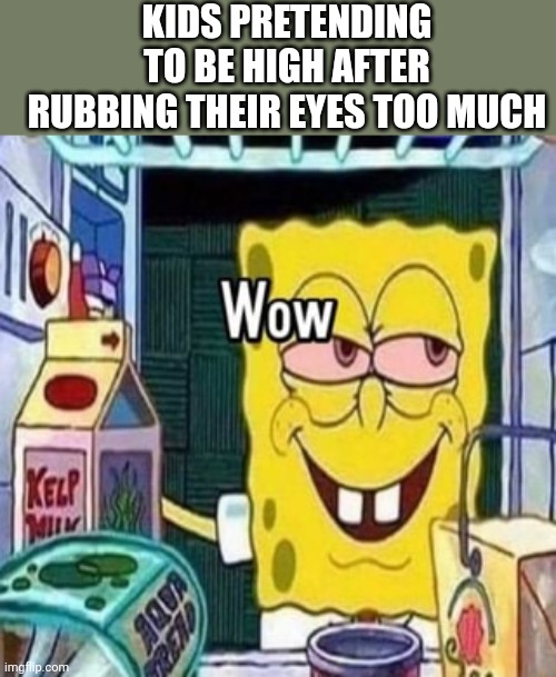 wow | KIDS PRETENDING TO BE HIGH AFTER RUBBING THEIR EYES TOO MUCH | image tagged in wow | made w/ Imgflip meme maker