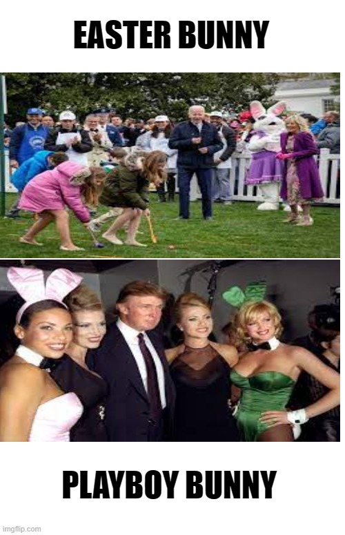 Biden & Trump. The Presidential difference | EASTER BUNNY; PLAYBOY BUNNY | image tagged in donald trump,biden,easter,playboy,politics | made w/ Imgflip meme maker
