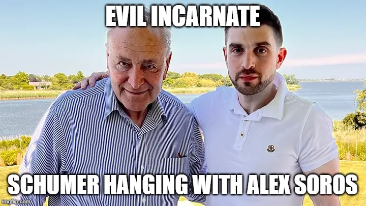 Evil Incarnate | EVIL INCARNATE; SCHUMER HANGING WITH ALEX SOROS | image tagged in evil incarnate | made w/ Imgflip meme maker