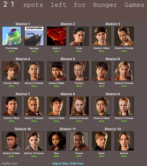 21 spots left for Hunger Games | made w/ Imgflip meme maker